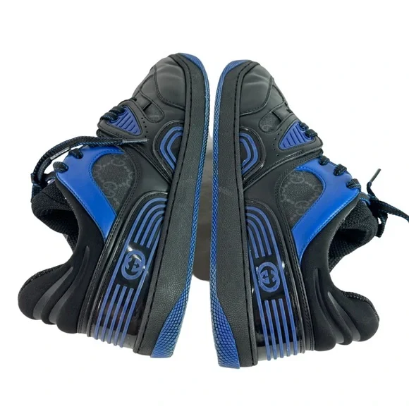 GUCCI Black & Blue Leather/Canvas GG Basket Low Top Men's Sneakers Italy 6.5-7US
